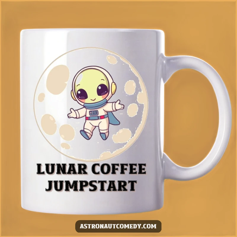 Funny Alien Moon Bounce Mug - Joyful Astronaut Design for Space Fans