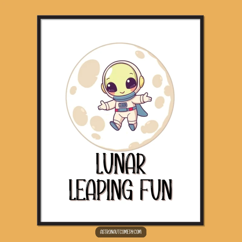 Funny Alien Moon Digital Art Print - Joyful Bouncing Astronaut Artwork
