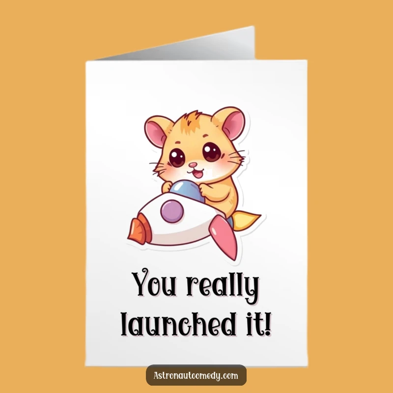 Free Printable Hamster Rocket Card: Funny Congrats Downloadable Gift for Reaching Goals