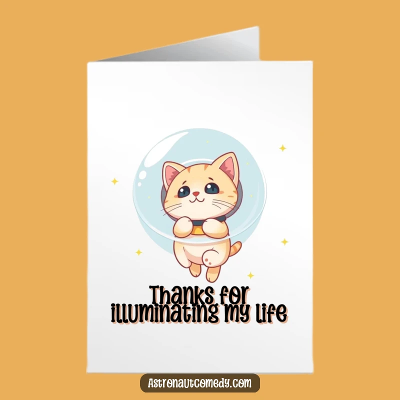 Free Printable Cat Space Card: Funny Thanks Downloadable Gift for Galactic Gratitude